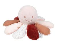 Nattou Peluche de actividades de algodón y poliéster, Pulpo de peluche con sonajero y chirrido, Para recién nacidos y prematuros, Aprox 28 cm, Lapidou, Rojo