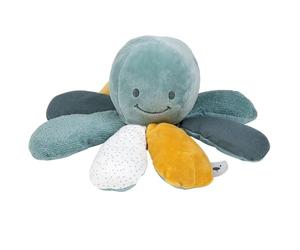 Nattou Peluche de actividades de algodón y poliéster, Pulpo de peluche con sonajero y chirrido, Para recién nacidos y prematuros, Aprox 28 cm, Lapidou, Verde