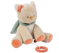 Nattou Peluche de Actividades de Algodón y Terciopelo, con Música y Mordedor de Silicona, Gata Lana, Aprox. 30 cm, Mila, Zoë y Lana, Beige