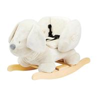 Nattou Animal balancín, Perro Charlie, Incluye cinturón de seguridad, Balanceo feliz hacia adelante y hacia atrás, 63 x 33 x 45,5 cm, Aprobado por PETA y vegano, Terciopelo, Jacquard, Poliéster/madera, Vainilla