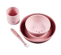 Nattou Set Vajilla Bebé Oso - Plato Cuenco Vaso Cuchara - Silicona Antideslizante Sin BPA - Set Alimentación - 4 Piezas - Azul