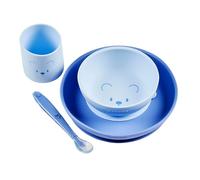 Nattou Set Vajilla Bebé Silicona - Plato Cuenco Cuchara con Ventosa - Antideslizante Sin BPA - Set Alimentación Bebé - 3 Piezas - Verde Tilo