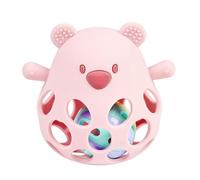 Nattou Sonajero Bebé Oso con Bola - Juguete Sensorial - Silicona Sin BPA - Fácil de Agarrar - 0-3 Meses - Rosa Polvo