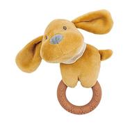 Nattou Sonajero de peluche, el perro Charlie, Para casa o para viajar, Con anillo de silicona, Aprox. 15 cm, Vegano, Franela,Algodón/poliéster, Caramelo