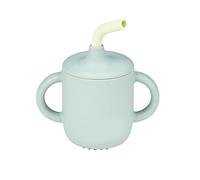 Nattou Vaso de silicona para niños, 3 piezas, 1 vaso con tapa, 1 pajita, 1 cepillo de limpieza, Sin BPA, Silicon, Verde