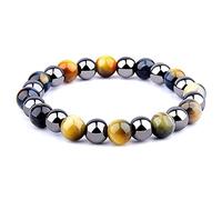 Natual hecha a mano 8 mm redonda de piedra natural tigre amarillo tigre brazalete de hematita negra obsidiana estiramiento de encanto de abalorz
