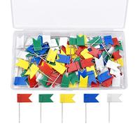 NATUCE 100 Piezas Chinchetas Banderas para Mapa Chinchetas para Corcho y Tablón, 5 Colores Variados
