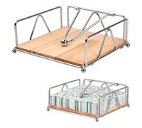 Natuce Servilletero Cuadrado Metal Madera con Barra Pesada, Porta Servilletas de Papel Mesa, Dispensador Servilletas, Soporte para Servilletas Papel para Restaurante Cafetería Hotel Cocina (Plata)