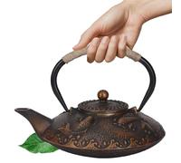 Natudeco Hervidor de Estilo Japonés 0.9L Hierro Fundido Patrón de Pez Koi Hervidor Elegante Mango para el Hogar Tetera de Agua con Tapa para Colección