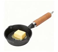 Natudeco Sartén de hierro fundido 3,5 cm de diámetro con 10cm mango de madera, Cacerola pequeña para calentar aceite Mini sartén para tortillas, mango largo