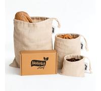 Natürlich Hanf Juego de 3 bolsas de pan de 100% cáñamo natural en tres tamaños prácticos. Compra sin plástico con las bolsas reutilizables para panecillos. Bolsa de pan reutilizable con indicación