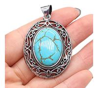 Natürliche Semi-wertvolle Anhänger lapislazuli Malachit Vintage Antike-Silber Legierung Charme für DIY Halskette Ohrringe Schmuck-Green_Turquoise