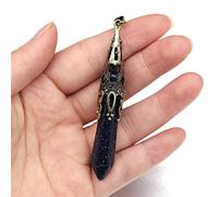 Natürliche Stein Anhänger Amethysten Opal Reiki Heilen Pendel Kristall für Frauen Schmuck Machen DIY Vintage Halskette Geschenk 12x70mm-Blue_Sand