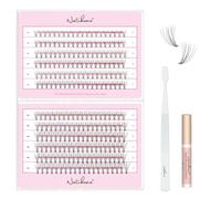 Natuhana Pestañas Postizas Cluster Lashes Kit,DIY Extensiones de Pestañas Pelo a Pelo com 240 PCS,8-15mm Mixto 0.07mm Naturales Eyelash con Pinzas y Pegamento(10P, Negro, 8-15mm)