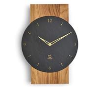 Natuhr Watzmann - Reloj de pared, madera de roble y piedra de pizarra, silencioso, fabricado en Alemania (pizarra oscura, roble con tratamiento de aceite, mecanismo de cuarzo)