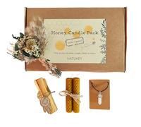 NATUKEY Velas de Miel para Ritual Día 11 y 22 | Velas de Cera de Abeja Natural Origen España | Kit de Velas de Miel de Abeja con 3 Palo Santo, Cristal de Cuarzo y Collar | Detalles para regalar