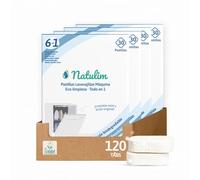 Natulim Pastillas de Lavavajillas 120 Usos - 4 Pack | Biodegradables e Hidrosolubles 6 en 1 - Limpieza Profunda, Abrillantador, Función Sal, Protección Cristal, Descalcificador