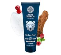 Natura Siberica Gel de ducha 3 en 1 Men Northern Power 200 ml | Hidratante, Cabello and Body, Duo de corteza de roble, extractos de arándano, detergente corporal, barba 3 en 1