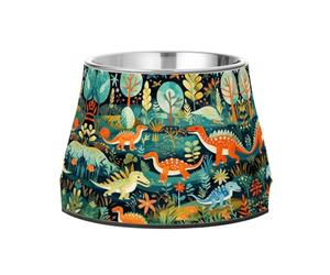 Natura Verde Colorido Dinosaurios Cuencos Antideslizantes de Acero Inoxidable para Perros Comederos Agua Apilables para Cachorros