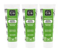 NaturaBIO Cosmetics| Pack Ahorro de 3 Pasta de Dientes Sin Flúor Extra Fresca (3x75ml), Natural y Ecológica con Equinácea y Menta Bio, Dientes Sensibles y Aliento Fresco, Vegano y Sin Gluten