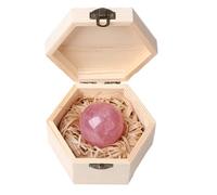Natural 2 "Rose Quartz Healing Crystal Gemstone Sphere Balls Reiki Meditaion Energy Ball para Charkra Decoración del hogar con caja de regalo de madera