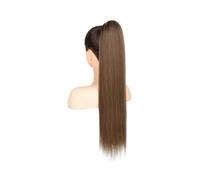 Natural #6 Cola de caballo recta con cordón ajustable, 100% cabello humano, extensiones de cabello con clip y cordón ajustable Aspecto perfecto(22inches)