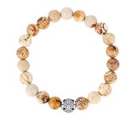 Natural 8mm piedras preciosas MetJakt Curación Crystal Stretch moldeado pulsera brazalete con plata de ley 925 doble felicidad colgante (Picasso Jaspis)
