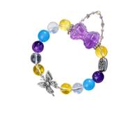 Natural Amethyst Citrine Aquamarine Clear Quartz Healing Crystal Bracelet With Carved Bow Charm & Silver Butterfly Pendant