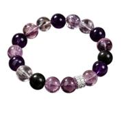Natural Amethyst & Gold Sheen Obsidian Healing Crystal Bracelet With Clear Quartz Accents & Rhinestone Silver Spacer