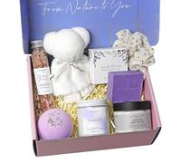 Natural Amor - Regalos de spa de lavanda para mujeres, paquete de 7 cajas de cuidado personal que incluye barra de jabón, vela, mantequilla de baño