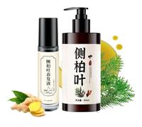 Natural Anti-Hair Loss Shampoo and Hair Growth Serum Set with Platycladus Orientalis & Ginger Extract, Strengthens Hair Roots, Nourishes Scalp, for All Hair Types, Champú, 300ml Shampoo + 10ml Serum