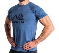 Natural Athlet Camiseta de fitness de corte entallado para hombre - Camiseta larga de secado rápido para gimnasio - culturismo, entrenamiento de fuerza y deporte, azul, XL