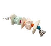 Natural Bird Cuttlebone With Bell | Beak Grinding Calcium Block For Parrots | Stainless Steel Quick-Connect Clip | Wooden Beads Cuttlefish Bone For Budgies Cockatiels Conures Lovebirds Chickens