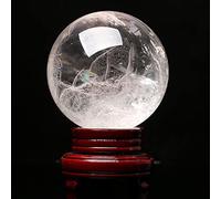 Natural Clear White Crystal Quartz Sphere Ball Ball Muestre Collection Reiki + Base de Madera + (2.4-2.7 Pulgadas)