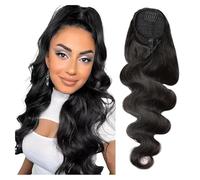 Natural Cola de caballo ondulada brasileña de cabello humano con extensiones de cabello con clip y cordón ajustable Aspecto perfecto(10inches)