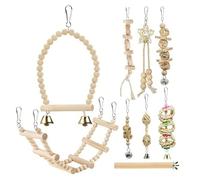 Natural Conure Toys, Wooden Swing Ladder Perch, Bird Climbing Toy with Hanging Swing, Safe Wood Parrot Playground, Cage Toy with Ladder Design, Bird Enrichment for Parakeet Cockatiel