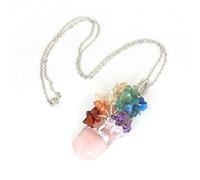 Natural Crystal 7 Chakra Tree Of Life Wire Wrapped Rose Pink Quartz Amethysts Healing Pointed Sword Faceted Pendant Necklace,Rose Quartz,50cm