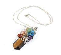 Natural Crystal 7 Chakra Tree Of Life Wire Wrapped Rose Pink Quartz Amethysts Healing Pointed Sword Faceted Pendant Necklace,tiger Eye Stone,50cm