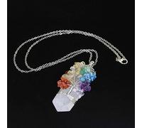 Natural Crystal 7 Chakra Tree Of Life Wire Wrapped Rose Pink Quartz Amethysts Healing Pointed Sword Faceted Pendant Necklace,white Crystal,50cm