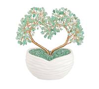 Natural Crystal | Rose Gold Heart Shaped Twin Tree Ornament | Seven Colors Chip Wire Wrap Tree | Ceramic Base | DIY Styling | Gifts for Girlfriends (Amethyst)(Green Crystal)
