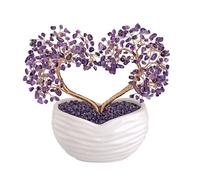 Natural Crystal | Rose Gold Heart Shaped Twin Tree Ornament | Seven Colors Chip Wire Wrap Tree | Ceramic Base | DIY Styling | Gifts for Girlfriends (Amethyst)(Amethyst)