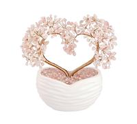 Natural Crystal | Rose Gold Heart Shaped Twin Tree Ornament | Seven Colors Chip Wire Wrap Tree | Ceramic Base | DIY Styling | Gifts for Girlfriends (Amethyst)(Pink Crystal)