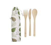Natural Elements Juego de Cubiertos de Viaje de Madera de Bambú Reutilizables y Biodegradables Cuchillo, Cuchara y Tenedor en Bolsa de Tela
