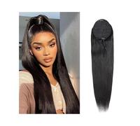 Natural Extensión de cola de caballo con cordón for mujer, de 25 a 66 cm de largo, cabello humano liso, con clip, pieza de cabello Remy Aspecto perfecto(10inches)