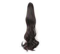 Natural Extensión de cola de caballo con pinza for garra, rizada y ondulada, en cabello sintético for uso diario de mujeres. Aspecto perfecto(BROWN BLACK)
