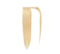 Natural Extensión de cola de caballo recta rubia de cabello humano con seda, envuelta alrededor de la cola de caballo #613 Aspecto perfecto(10inches)
