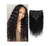 Natural Extensiones de cabello con clip, 18 unidades, ondas profundas, cabello humano real, rizado, puntas gruesas, color negro natural. Extensiones de Pelo(18inches)