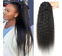 Natural Extensiones de cabello humano con cola de caballo, rizadas y rectas, con pinzas y esponjosas, fáciles de usar for niñas. Aspecto perfecto(8inches)