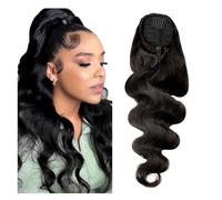 Natural Extensiones de cabello humano con cola de caballo y clip for ondas corporales con cordón for mujer Aspecto perfecto(14inches)