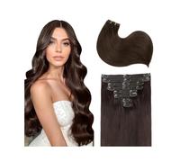 Natural Extensiones de cabello humano liso con clip, 8 unidades, color marrón oscuro, con 18 clips. Extensiones de Pelo(26inches,120g-1 pack)